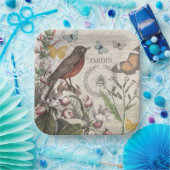 Robin Elegant Bird Butterfly Französische Kunst Pappteller (Party)