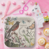 Robin Elegant Bird Butterfly Französische Kunst Pappteller (Party)