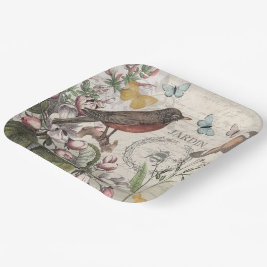 Robin Elegant Bird Butterfly Französische Kunst Pappteller (Gewinkelt)