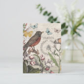 Robin Elegant Bird Butterfly Französische Kunst Postkarte (Stehend Vorderseite)