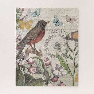 Robin Elegant Bird Butterfly Französische Kunst Puzzle