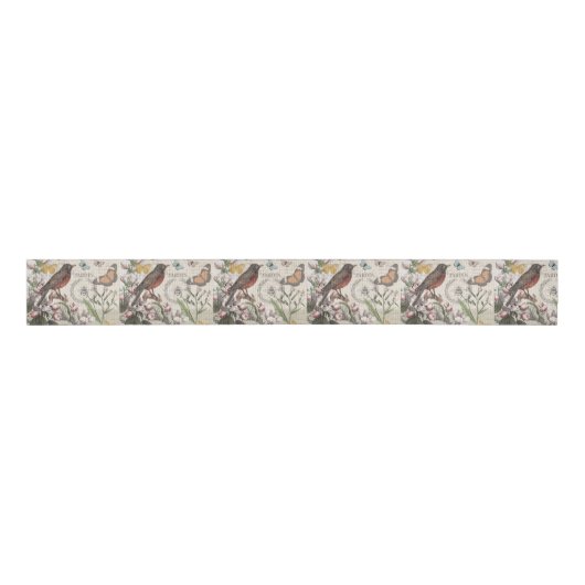 Robin Elegant Bird Butterfly Französische Kunst Ripsband (Vorderseite)