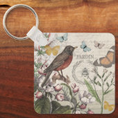 Robin Elegant Bird Butterfly Französische Kunst Schlüsselanhänger (Vorderseite)