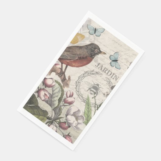 Robin Elegant Bird Butterfly Französische Kunst Serviette (Ecke)