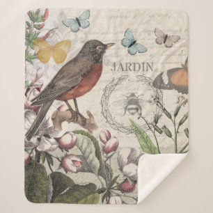 Robin Elegant Bird Butterfly Französische Kunst Sherpadecke