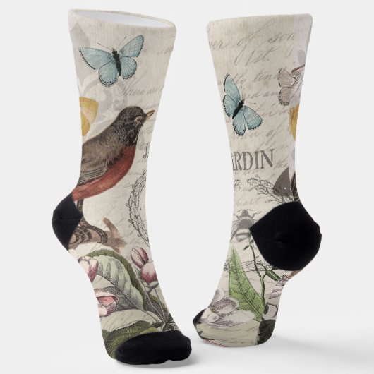 Robin Elegant Bird Butterfly Französische Kunst Socken (Gewinkelt)