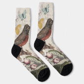 Robin Elegant Bird Butterfly Französische Kunst Socken (Rechts)