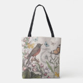 Robin Elegant Bird Butterfly Französische Kunst Tasche (Rückseite)