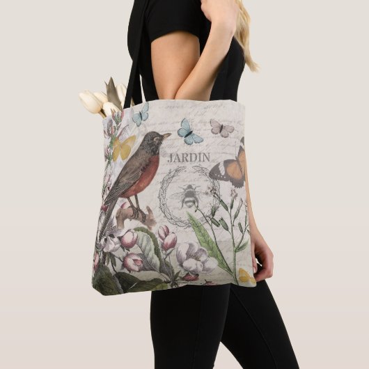 Robin Elegant Bird Butterfly Französische Kunst Tasche (Von Nahem)