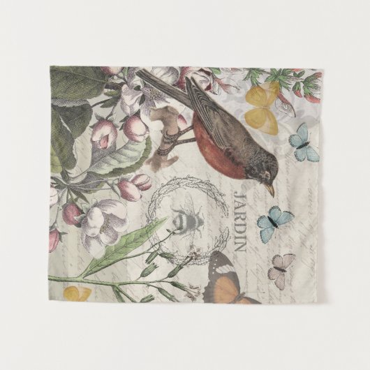 Robin Elegant Bird Butterfly Französische Kunst Wandteppich (Vorderseite (Horizontal))