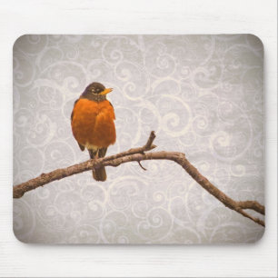 Robin-Foto mit Damast-Strudel-Entwurf Mousepad