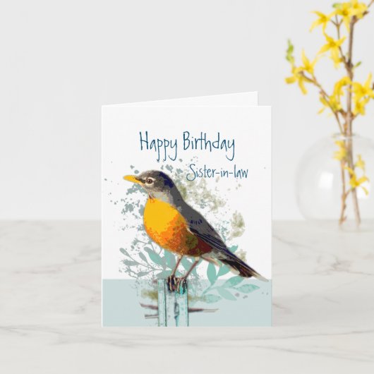 Robin Garden Bird Wildlife Sister-in-law Birthday Karte (Gelbe Blume)