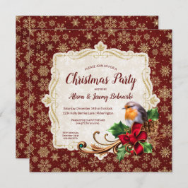 Robin & Gold Glitzer Snowflakes Party Einladung