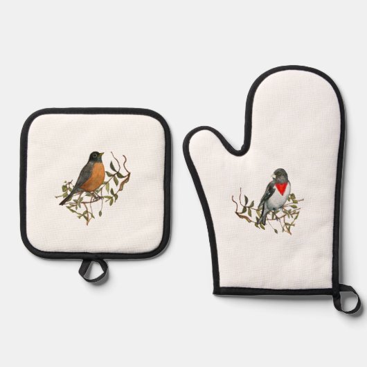 Robin Grosbeak Oven Mitt and Pot Holder Set (Vorderseite)