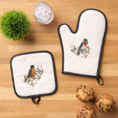 Robin Grosbeak Oven Mitt and Pot Holder Set (Oben Unten)