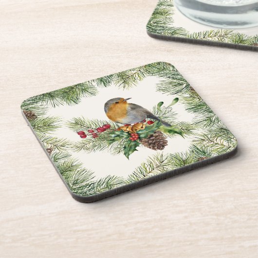 Robin, heilig, Kiefer Weihnachten Getränkeuntersetzer (Linke Seite)