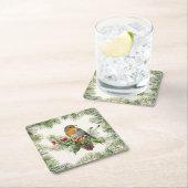 Robin, heilig, Kiefer Weihnachten Rechteckiger Pappuntersetzer (Vor Ort)