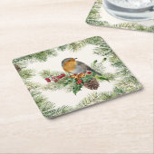 Robin, heilig, Kiefer Weihnachten Rechteckiger Pappuntersetzer (angewinkelt)