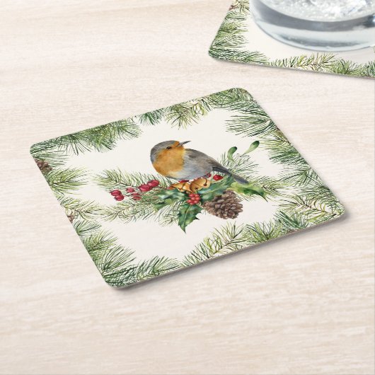 Robin, heilig, Kiefer Weihnachten Rechteckiger Pappuntersetzer (angewinkelt)