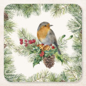 Robin, heilig, Kiefer Weihnachten Rechteckiger Pappuntersetzer (Vorderseite)