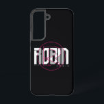 Robin Hi-Tech Name Graphic Samsung Galaxy Hülle<br><div class="desc">Diese Grafik bietet eine zeitgenössische Neuinterpretation des Robin Emblems, die klassische Elemente mit modernen Designsensibilitäten kombiniert. Das Logo zentriert sich um eine fette, geometrische Darstellung des Wortes "ROBIN", Set in dunkelweißer Farbe vor schwarzem Hintergrund, eingekapselt in einem auffallenden rosa Kreis, der einen dynamischen visuellen Kontrast schafft. Der Kreis umrahmt nicht...</div>