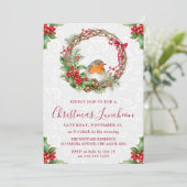 Robin & Holly Berry Wreath Einladung (Stehend Vorderseite)