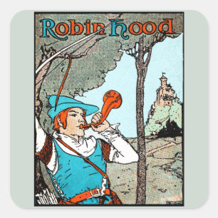Robin-Hood-Alte-Illustration Fröhliche Männer Quadratischer Aufkleber
