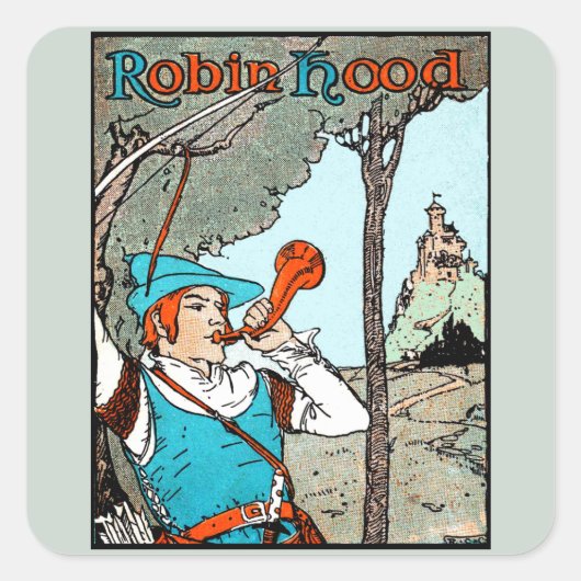 Robin Hood Antique Illustration frohe Männer Quadratischer Aufkleber (Vorderseite)