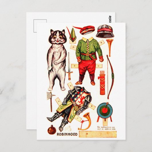 Robin Hood, Paper Doll, Louis Wain Postkarte (Vorne/Hinten)