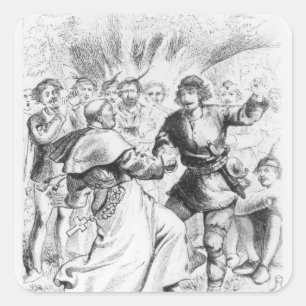 Robin Hood und der Bischof Quadratischer Aufkleber