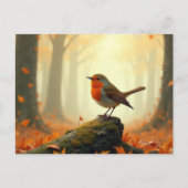 Robin im Herbst/Herbstwald, Blätter fallen Postkarte (Vorderseite)