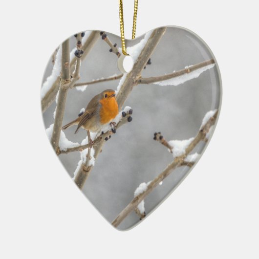 Robin im Schnee Keramikornament (Links)