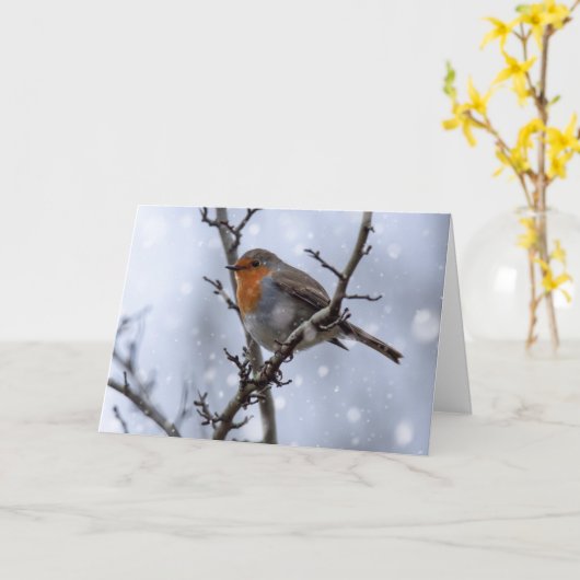 Robin im Schnee Weihnachtskarte Karte (Gelbe Blume)