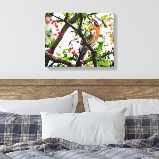 Robin in Blooming Crabapple Tree Print Leinwand (Insitu (Schlafzimmer))
