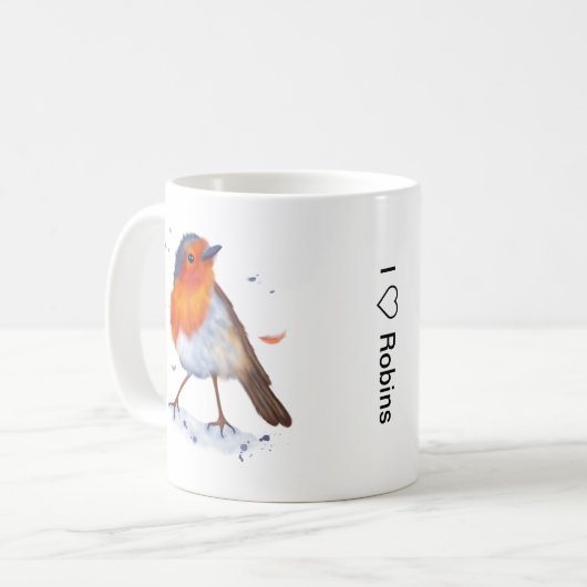 Robin-Kaffee-Tasse. Aquarellentwurf. Editable Text Kaffeetasse (Vorderseite Links)