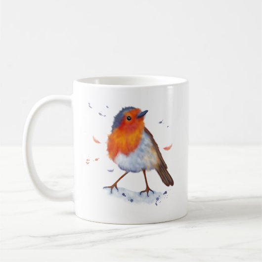 Robin-Kaffee-Tasse. Aquarellentwurf. Editable Text Kaffeetasse (Links)