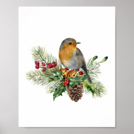Robin, Kiefer, Bonbons, Poinsettia Weihnachten Poster