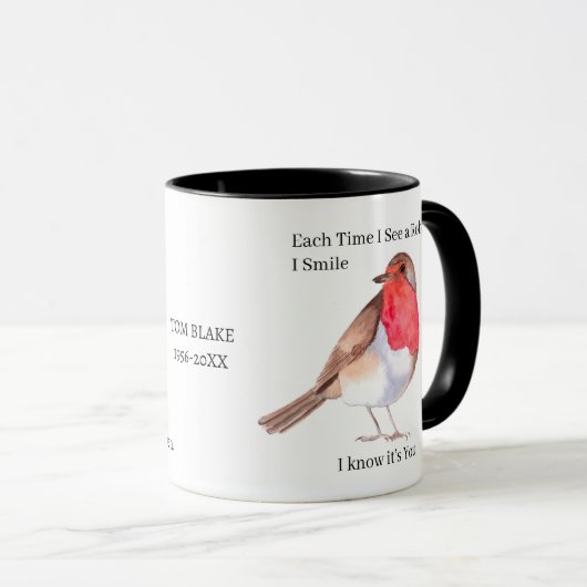 Robin Memorial Mug | “Each Time I See a Robin  Tasse (VorderseiteRechts)