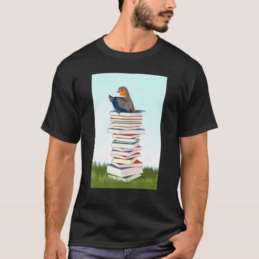 Robin mit Books Bird Bird Birdwatcher Animal Song T-Shirt (Vorderseite)