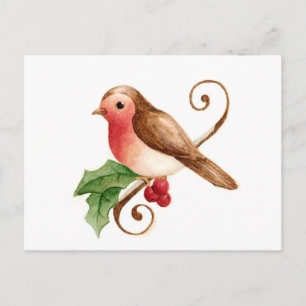 Robin mit Holly Postkarte