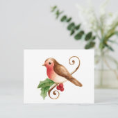 Robin mit Holly Postkarte (Stehend Vorderseite)