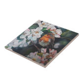 Robin mit Kirschblüte Fliese (Seite)