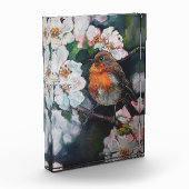 Robin mit Kirschblüte Fotoblock (Links)