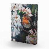 Robin mit Kirschblüte Fotoblock (Rechts)