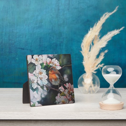 Robin mit Kirschblüte Fotoplatte (InSitu)