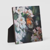 Robin mit Kirschblüte Fotoplatte (Vorderseite)