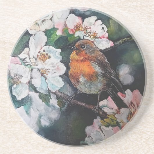Robin mit Kirschblüte Getränkeuntersetzer (Vorne)