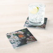 Robin mit Kirschblüte Glasuntersetzer (Schrägansicht)