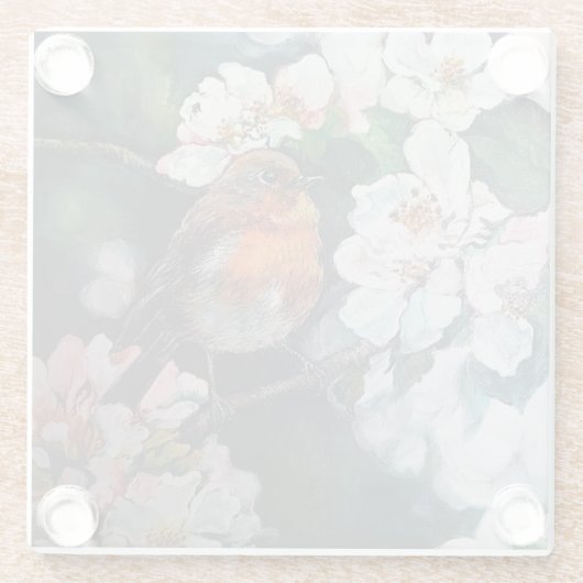 Robin mit Kirschblüte Glasuntersetzer (Rückseite)