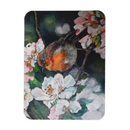 Robin mit Kirschblüte Magnet